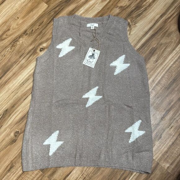 Easel Lightening Bolt Sleeveless Sweater in Mushroom Size S & M NWT - Picture 4 of 5